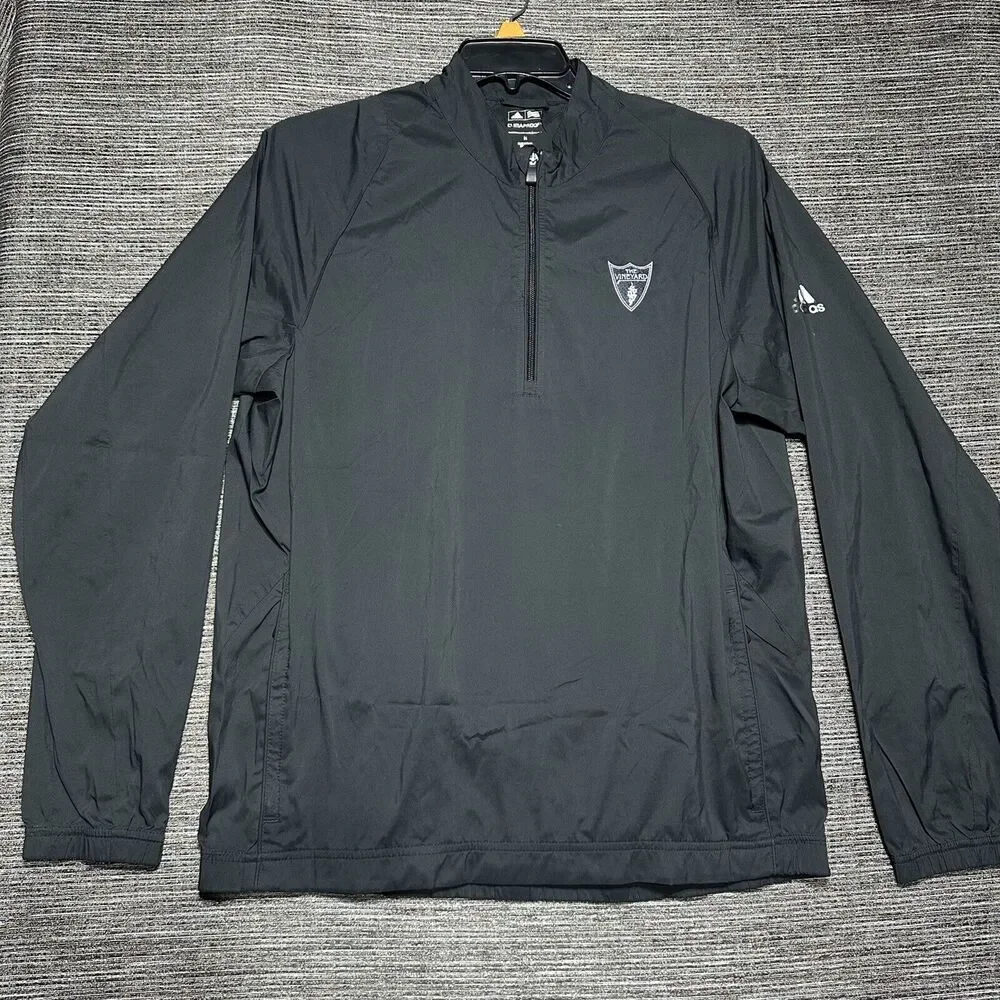 Adidas Windbreaker Jacket Men's M Black The Vineyard 1/4 Zip Clima Proof
